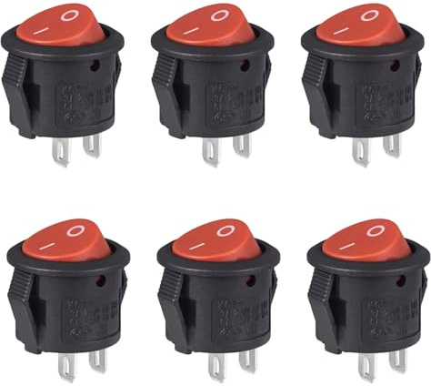 MejaRizon 6 Stück Kippschalter Rund, Mini 2 Polig Wippschalter, Runder Selbstsichernder, 12V/10A/230V 2-Polig EIN/AUS Rund Schalter für Auto, Wohnmobil, Motorrad & Haushaltsgeräte (Rot)