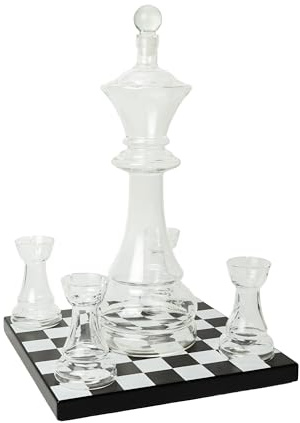 Connoisseur Creations Glass Chess Decanter and Rook Glasses with Chessboard Base