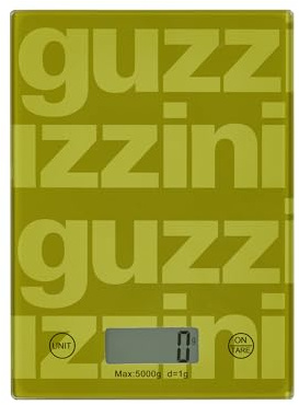 Guzzini - Label Bilancia da Cucina Digitale in Vetro Temperato, Funzione Tara, Display LCD, 5 kg, 4 Unità di Misura, Verde - 136601253