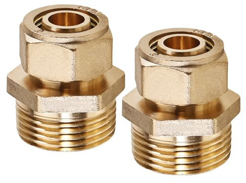 2 Stück 1 Messing Klemmverschraubung für Kupferrohr mit Übergang AG 1, Schraubfitting Übergang, 1 Zoll Klemmringverschraubung aus Messing, Rohrverschraubung für Wasser, Solar, Heizung, Druckluft
