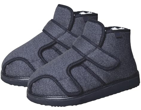 Chaussons de Marche pour Diabétique Larges Homme Femme Hiver Chaudes Pantoufles avec Réglable pour Hommes pour Pieds Larges Gonflés