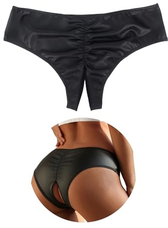 ohyeahlady Perizoma in Pelle PU Donna Seducente Hot Aperto Slip Brasiliana Hot con Buco Tagile Forti Intimo Donna Sexyhot Mutandine Aperta Nero,M