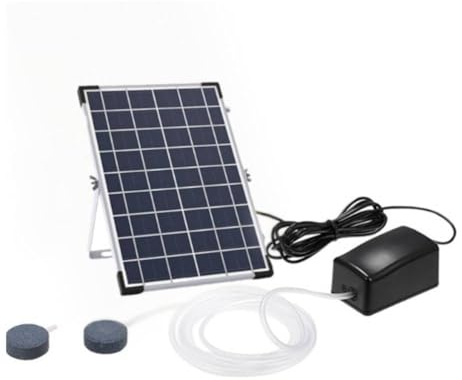 FUBESK Solarbetriebene Sauerstoffpumpe für Aquarien, 5 W, 10 V, mit 2400 mAh Akku, 3 Modi und 48 Stunden Laufzeit