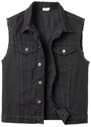 Yukirtiq Mens Denim Biker Vest Ripped Vintage Cowboy Gilets Sleeveless Jean Jacket Trucker Vest