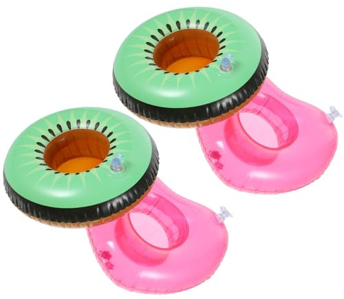 Veemoon 4 Portavasos Inflables para Piscina de PVC, Flotadores de Bebidas en Forma de Kiwi y Corazón, Set de 4 Unidades para Fiestas, Playa y Uso Infantil, Portabebidas Flotante