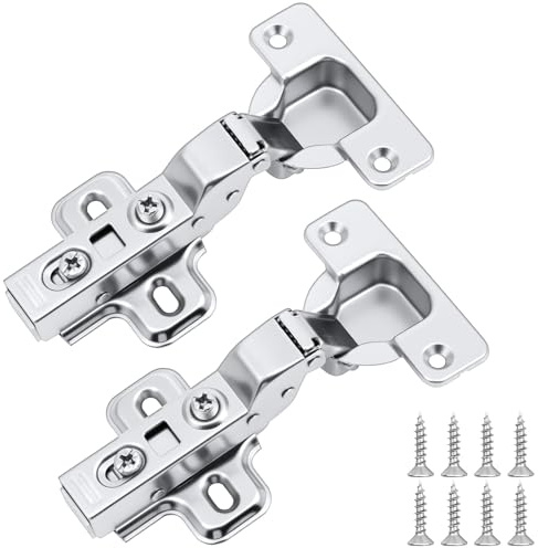 NUTKIT 2 Unidades Bisagras para Puertas de Cocina | Cierre Suave con Amortiguación Hidráulica,con 8 Tornillos, Bisagra Semi-Encastrada (Superposición Media) para Armarios