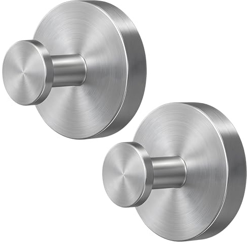ASENTER 2-Pack Suction Cup Hooks for Shower, Removable Towel Hooks for Bathroom, Window, Glass Door & Wall, Strong Vacuum Bath Robe Loofah Hook for Hanging, Silver Finish