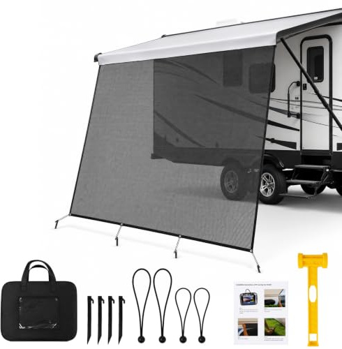 ZLLZPZD markis husvagn framvägg insynsskydd, förtält husbil framsida med solsegel, bil markis säckmarkis vattentät UV-skydd, 246 x 335 cm komplett uppsättning fästtillbehör