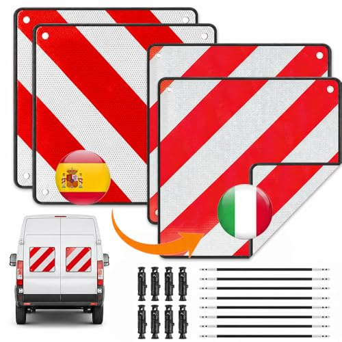 2Pcs Cartello di Carico Sporgente, ZMCVOE 2 in1 Spagna e Italia Cartello Carichi Sporgenti, Pannello Carico Sporgente per Portabici, Rimorchi Posteriori e Caravan (50x50cm)