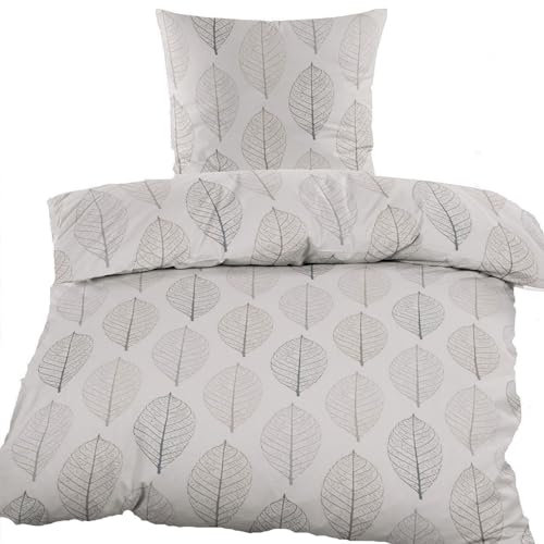 KH-Haushaltshandel Biber Winter Bettwäsche 135 x 200 + 80x80 cm, 100% Baumwolle, beige, Blätter(40139)