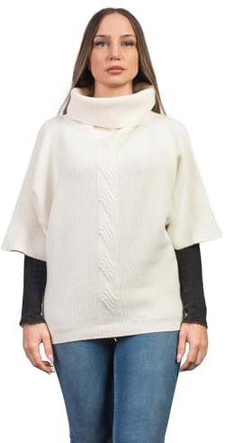 DALLE PIANE CASHMERE - flätad poncho kashmir blandade garn - dam, Vitt, one size