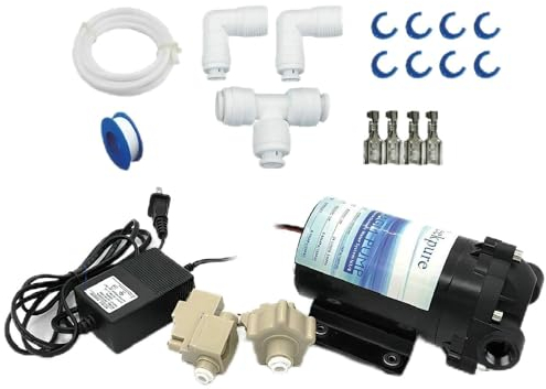 Geekpure Kit pompa booster ad osmosi inversa con trasformatore + pressostati di alta e bassa pressione + raccordi per sistema RO 50-150 GPD