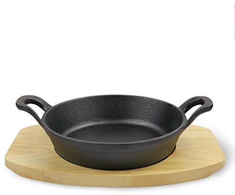 LTLWSH Gjutjärn Stekpanna 16 cm/18 cm med Dubbelhandtag, Isolerad Trämatta, för Halogenugn Elektrisk Keramisk Spis Induktionskokare