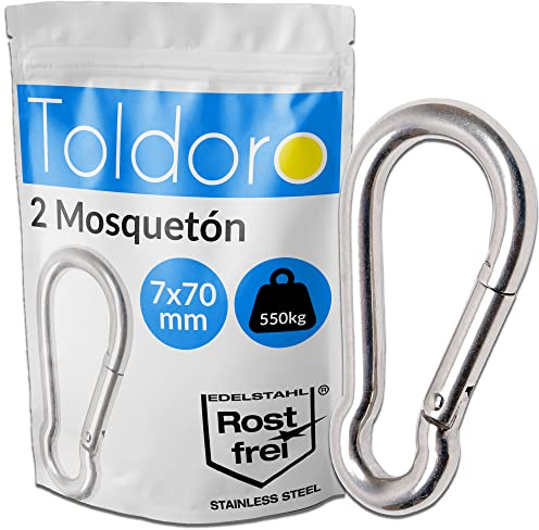 Toldoro Edelstahl Karabiner 70mm Rostfrei - NIRO AISI 316 V4A / Karabinerhaken für Schaukel, Camping oder Slacklines/Feuerwehrkarabiner/Karabiner Set