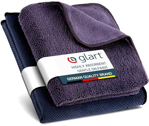 Glart H4432K 2er Set Mikrofasertücher Haushalt, 60x40 & 32x32 cm, für Glas | Tücher für Hochglanzküche und Möbel, fusselfrei, sanft zu lackierten Oberflächen, waschbar, langlebig