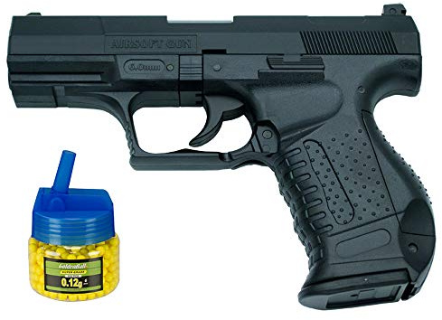Tiendas LGP - Pistola HFC Tipo Walther P99 - Negra - Pistola Muelle Pesada Calibre 6 mm - Energía 0.29 Julios - Velocidad de Disparo 70m/s - 230 FPS. + Biberón 500 Bolas 12 Gramos de 6 mm. de Regalo