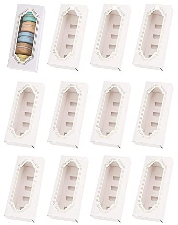 12 Pièces Macaron Boîte, Contenant de Macaron, Boîtes à Macarons en Papier, Récipient en Papier à Gâteau, Boîtes à Pâtisserie, pour Biscuits Desserts Donut Cupcakes Muffins (5 Cavités)