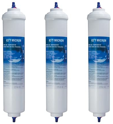 Microfilter K3 Lot de 3 filtres universels en ligne pour réfrigérateur Compatible avec Samsung, LG, Daewoo, Rangemaster, Beko 1 micron