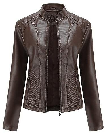 YFFUSHI Women Faux Leather Bomber Jacket Moto Biker Coat Long Sleeve Jacket Zip Casual