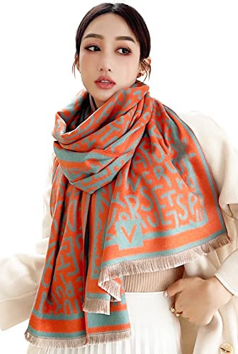 RainFlowwer Moderne geometrische Muster Pashmina Schal Wraps, langer Kaschmirschal mit Buchstabe G Druck, Damen Kaltwetter-Schals Wraps, Farbe 05