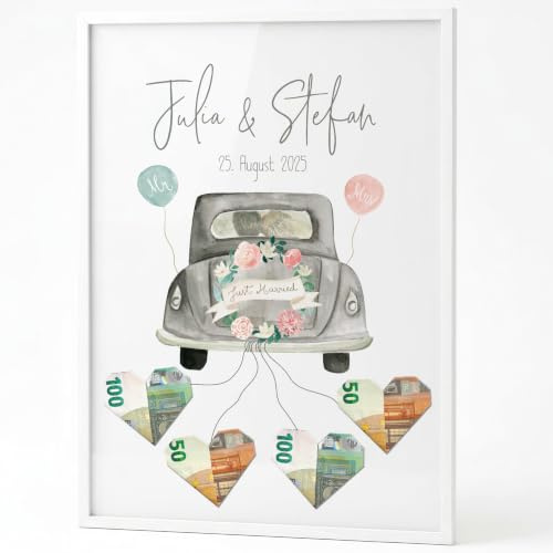 Papierschmiede® Personalisiertes Geldgeschenk Hochzeit mit Namen, Hochzeitsgeschenk für Brautpaar | Poster mit Rahmen in diversen Größen | Verpackung Geldgeschenke Geschenk Bild „Wedding Money“