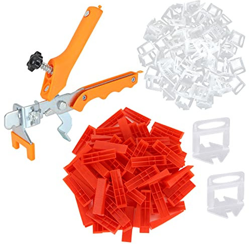 JMIATRY Tile Leveling System Tiles Leveler Spacers, 2mm 600 Pcs Leveling Spacer Clips, 100 Pcs Reusable Wedges and 2 Pcs Installation Pliers, Tile Leveling System Kits for Floor Wall Tiles Leveling