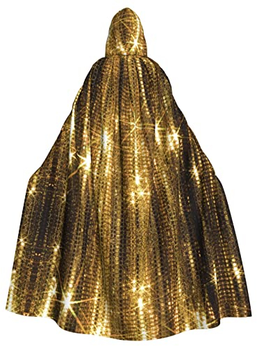 Guld paljett gnistrande vuxen män kostym kappa 150 cm, häxa halloween mantel, huva cape cosplay kostym unisex rock