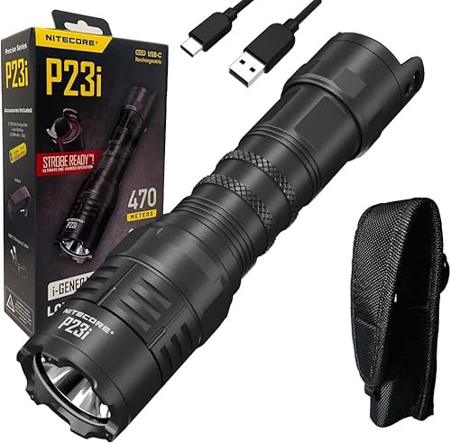 Nitecore P23i Taschenlampe mit großer Reichweite, 3000 Lumen, 450 m lang, mit wiederaufladbarem i-Series Hochleistungsakku NL2150HPi und Eco-Sensa Typ-C USB-Ladekabel