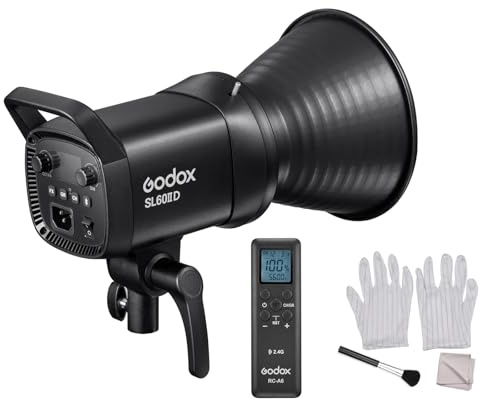 Godox SL60IID 70 W Studio-LED-Videolicht 5600 K ± 200 K,18600 LUX Bowens Mount Dauerlicht 8 FX-Lichteffektmodus APP/On-Board-Steuerung + 3-in-1-Reinigungsset für Fotografie