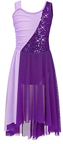 IEFIEL Vestito da Danza Moderna Bambina Abito da Pattinaggio Artistico con Paillettes Elegante Costume da Ballo Performance Ballerina 5-16 Anni
