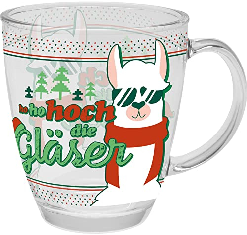 Glastasse Motiv Hoch: Glastasse mit Motivdruck: ho ho hoch die Gläser, in Geschenkbanderole