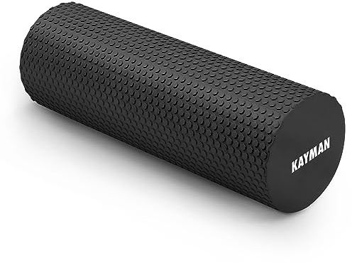 KAYMAN Sports Foam Roller Sports Recovery, Deep Tissue Muscle Tension Relief & Circulation Increase Portable & Lightweight Self Massager for Back, Legs, Gym, Pilates & Yoga EVA 44.5 x 15cm (Black)