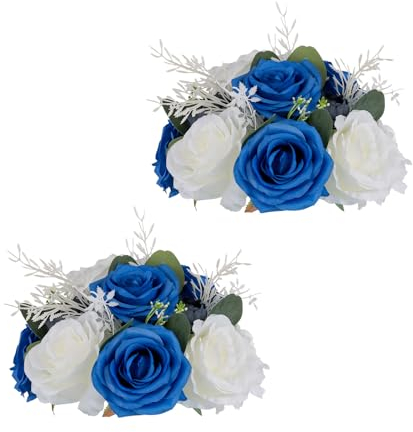 Inweder Flores de boda para centros de mesa,bola de rosas,2 bolas de flores artificiales,color azul real,bola de beso,centro de mesa floral,ramos de flores de boda para fiesta,día de San Valentín,