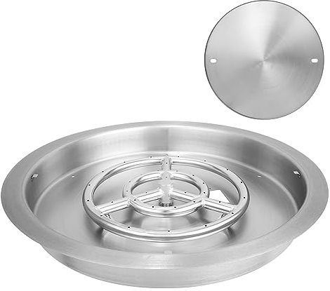 VEVOR Cuenco de Fuego Redondo Integrado de 485,14 mm Brasero de Gas Natural y Propano, 92000 BTU, Bandeja de Fuego de Acero Inoxidable con Tapa para Uso en Interiores Exteriores, Hogar, Mesa, Jardín