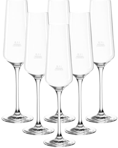 LEONARDO HOME Sektgläser Puccini Gastro-Edition, Geeichte Champagnergläser mit 0,1 l - Eichung, Randvollfüllung 280 ml, Genormte Gläser für Hotel & Gastronomie, 6er Set