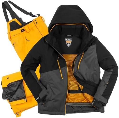 Killtec Jungen Skianzug Sparset Größe 128 - wasserdicht 10.000 mm Wassersäule, PFC frei - Skijacke gelb schwarz - Skihose Gelb