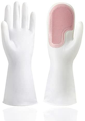 DUnLap Cleaning Gloves Magic Silicone Dishwashing Gloves Scrubber Dish Washing Soft Latex Rubber Scrub Gloves Kitchen Supplies Tableware Cleaning Tools Eco Friendly Cleaning Gloves(Pink 1 Pair)