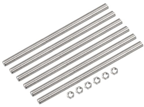 QUARKZMAN 6 Stück M8 x 200mm Voll Gewindestange 304 Edelstahl Gewindestangen Rechtshänder Gewindestäbe Gewindestifte Stabbolzen mit 6 Stück Sechskantmuttern 1.25mm Gewinde Abstand