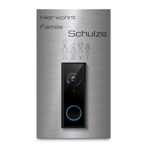 Modernes Klingelschild für Funkklingel Eufy 2K HD Akku und Kabel - personalisiertes Türschild aus Edelstahl mit Gravur | kompatibel mit Eufy 2K HD - hochwertiges Funkklingel Zubehör