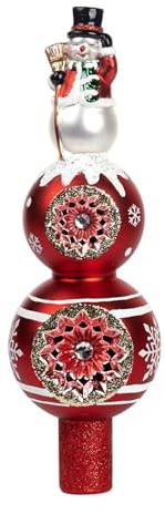 Goodwill Weihnachtsbaumspitze Schneemann aus Glas, 32 cm, Rot und Weiß