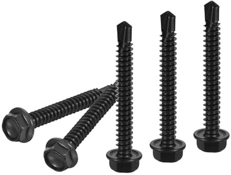 DTGN #14x2 Hex Washer Head Self Drilling Screws - 25Pack - Good for Machine - 410 Stainless Steel Black Oxide - Self Tapping Sheet Metal Screws