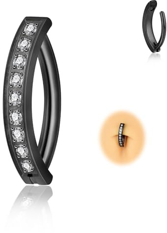 Candyfancy 14G Clicker Bauchnabelpiercing Titan Antiallergie Bauchnabelpiercing Schwarz 10mm/12mm Zirkonia Nabelpiercing Belly Piercing Bauchnabel Körperschmuck für Damen Herren
