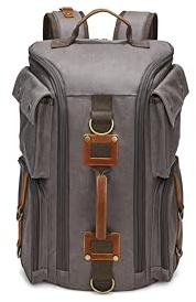 peacechaos Kraftig vaxad canvasryggsäck för män, 43 cm laptopryggsäck med äkta läder, resväska med flera fickor, Grå, X-Large, vintage