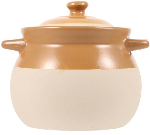 IMIKEYA Vintage Ceramic Stockpot 2L Clay Casserole Pot Retro Stew Bean Cooking Pot Thicken Soup Pot with Lid Handle Kitchen Induction Stockpot Deep Stoneware