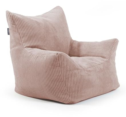 mokebo Kindersessel aus Cord 'Der Pausenheld' Made in Germany, Sitzsack für Kinder, Lesesessel, Sitzkissen fürs Kinderzimmer, Kindersitzsack mit Füllung, Sessel aus Cordstoff in Rosa