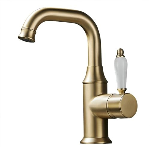 Wasserhahn Bad Waschtischarmaturen Gebürstet Gold (Retro Antik Stil Messing 360° Drehbar Einhandmischer Mischbatterie)