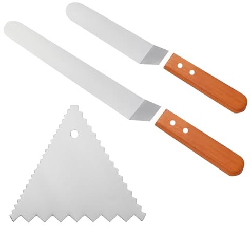 Onperpoe 3 Stück Winkelpalette Torte Edelstahl Tortenspachtel Kuchenmesser Tortenmesser Streichpaletten für Torten Zwei Verschiedene Größen von Tortenpalette Streichmesser von Sahne Kuchen Backen