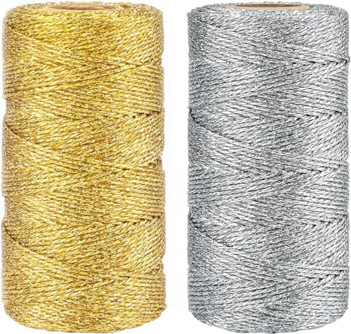 KINGLAKE Cordoncino oro e sillaba, 200 m, 1,5 mm, filato oro e sillaba, cordoncino, non elastico, per bricolage, decorazioni di nozze, decorazioni natalizie o confezioni