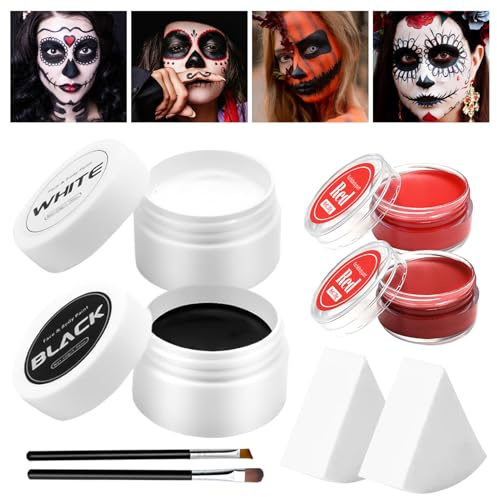 Halloween Schminke Set, Halloween Makeup, Bodypainting Farben Schminke Schwarz Rot Face Paint für Theaterschminke, Faschingsschminke, Halloween Totenkopf-Make-up