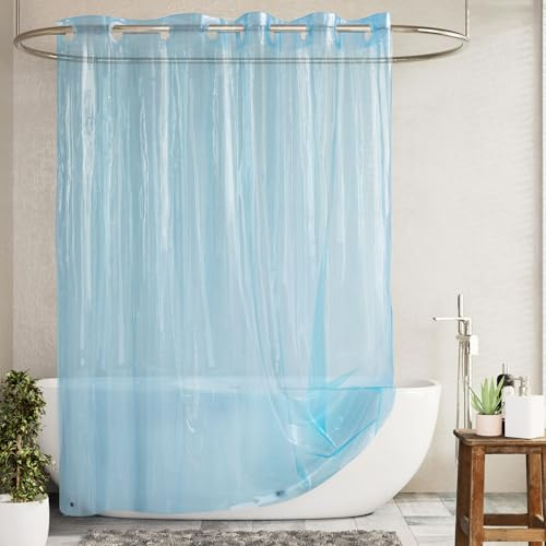 Barossa Design Duschvorhang oder Einlage ohne Haken, weiches Eva, 10 g, extra strapazierfähig, mit 3 Magneten für Badezimmer, Standardgröße 180,3 x 188 cm, transparentes Blau